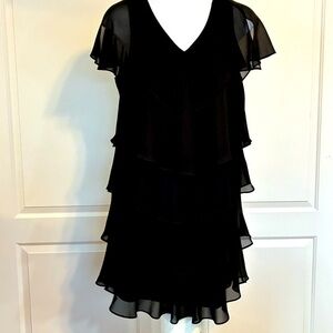 KS Womens Collection Black Chiffon Layered Cocktail Dress 18